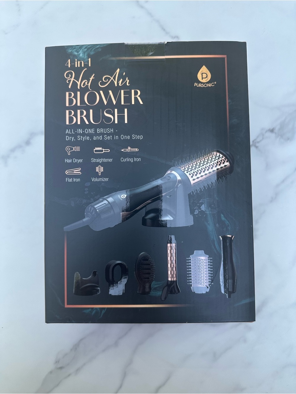 Brand New Pursonic 4-in-1 Hot Air Blower Brush - Black & Rose Gold